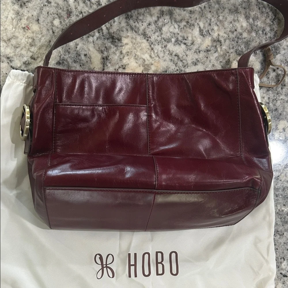 HOBO Burgundy Leather Hobo with Gold Rings